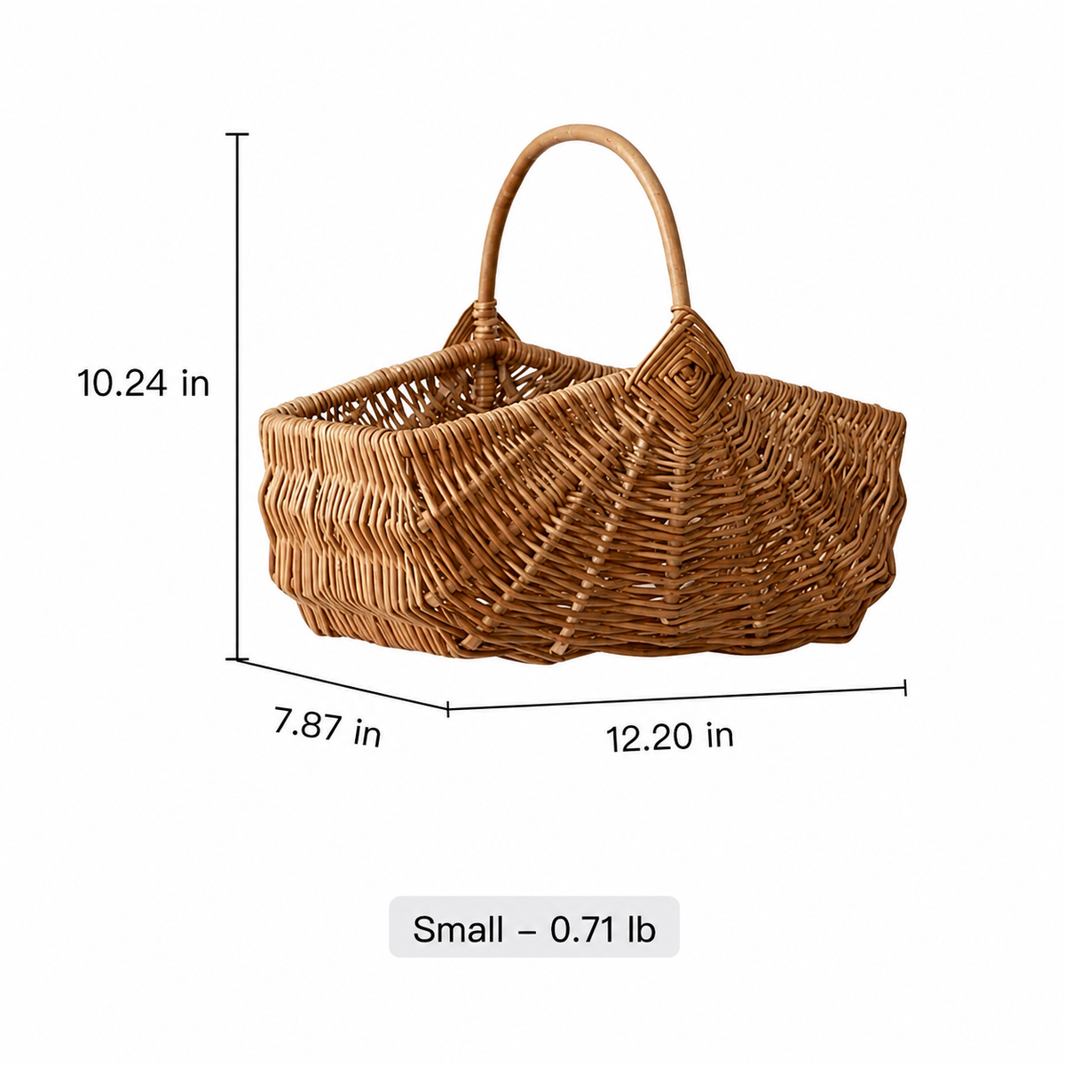 Fan Woven Market Basket RusticReach natural wicker storage with handle 12.20in L x 10.24in H on Tampa Home & Garden Store