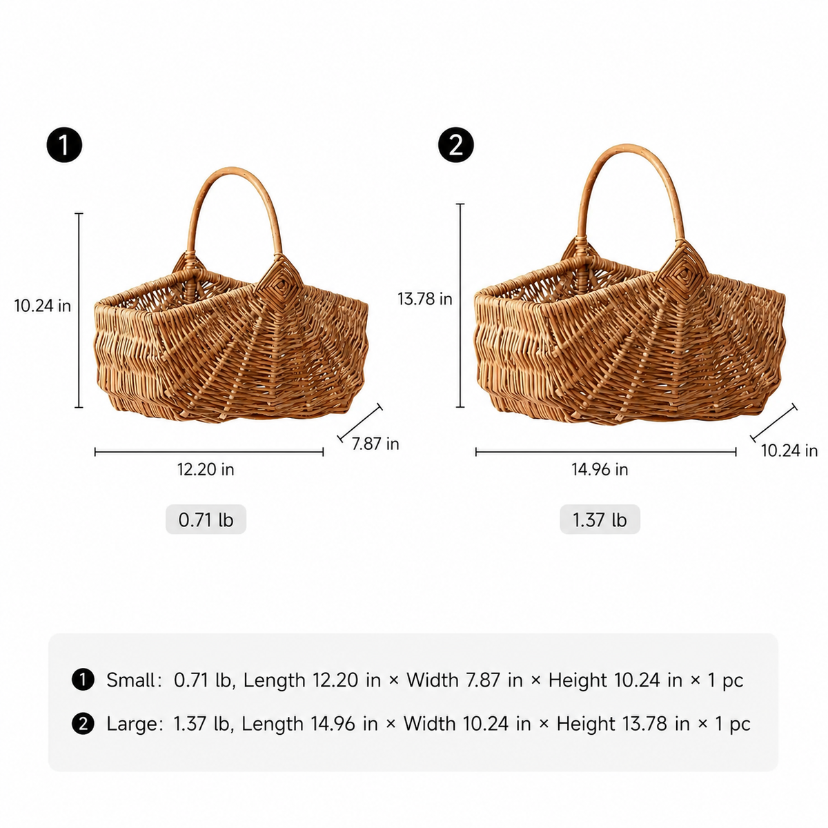 Fan Woven Market Basket by RusticReach, natural wicker, two sizes shown on Tampa Home & Garden Store