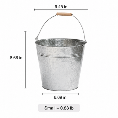 Galvanized bucket planter by RusticReach, metal planter with wooden handle on Tampa Home & Garden Store