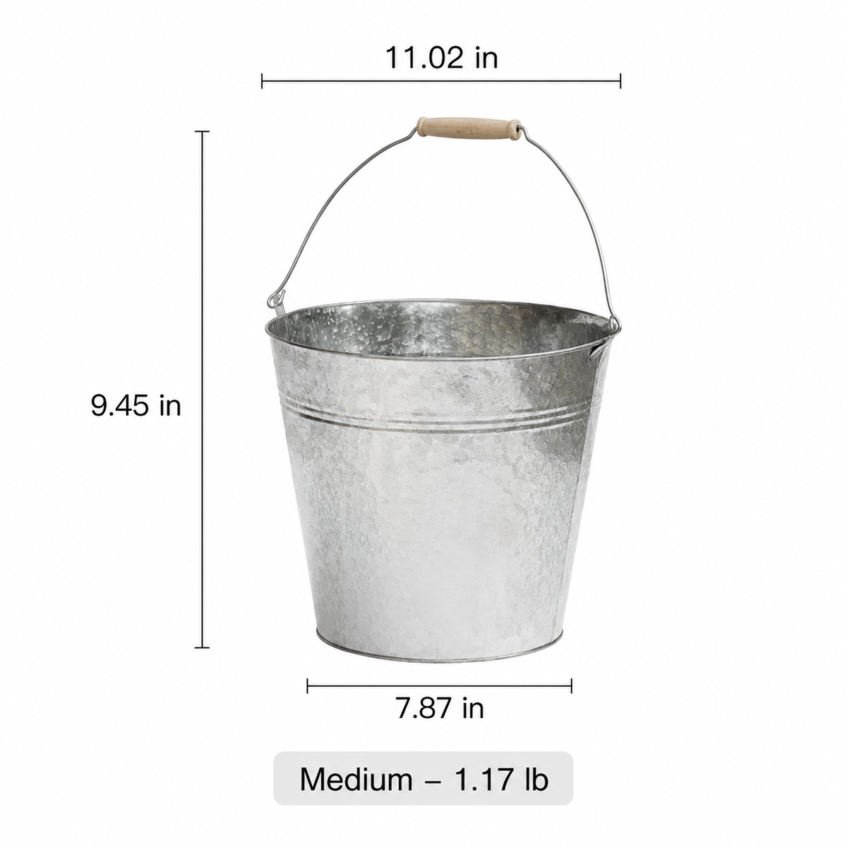 Galvanized bucket planter RusticReach; metal with wood-handled wire, 9.45in tall, 11.02in on Tampa Home & Garden Store