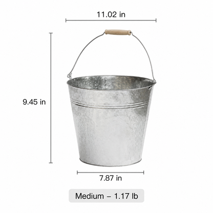 Galvanized bucket planter RusticReach; metal with wood-handled wire, 9.45in tall, 11.02in on Tampa Home & Garden Store