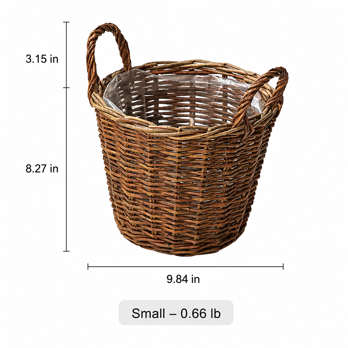 Gathering Basket planter by RusticReach in brown wicker with plastic liner, 9.84in wide on Tampa Home & Garden Store