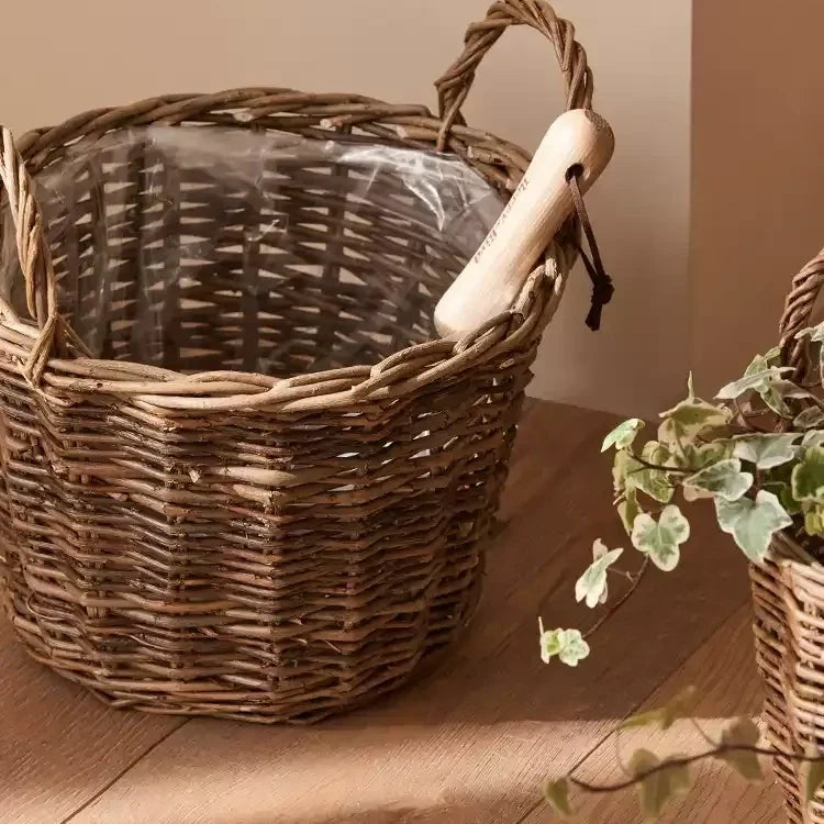 Gathering Basket brown wicker planter with sturdy handles on Tampa Home & Garden Store