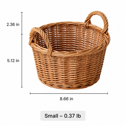 Harvest Loop Wicker Basket by RusticReach, brown woven basket with two braided handles on Tampa Home & Garden Store