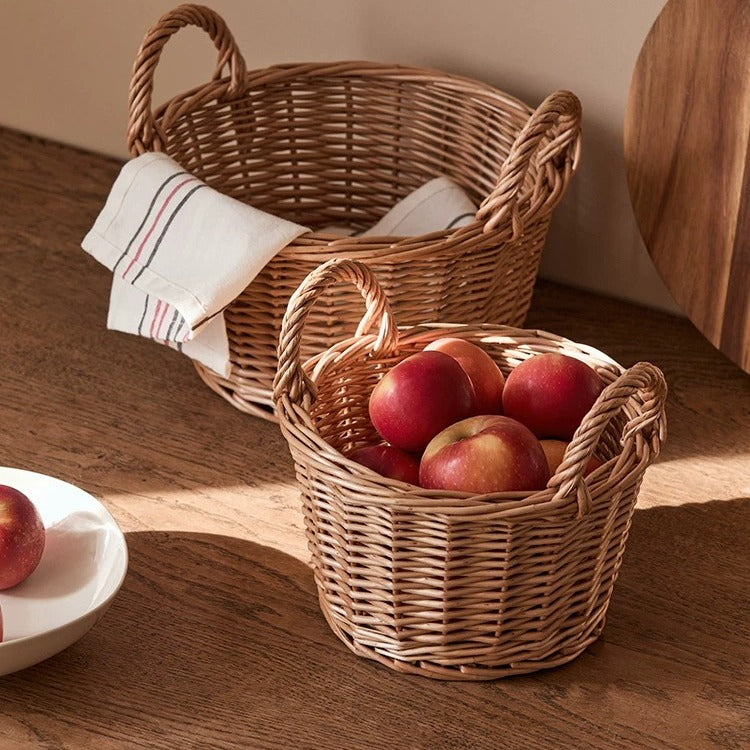 Harvest Loop Wicker Basket by RusticReach, natural handwoven wicker with handles, two baskets on Tampa Home & Garden Store