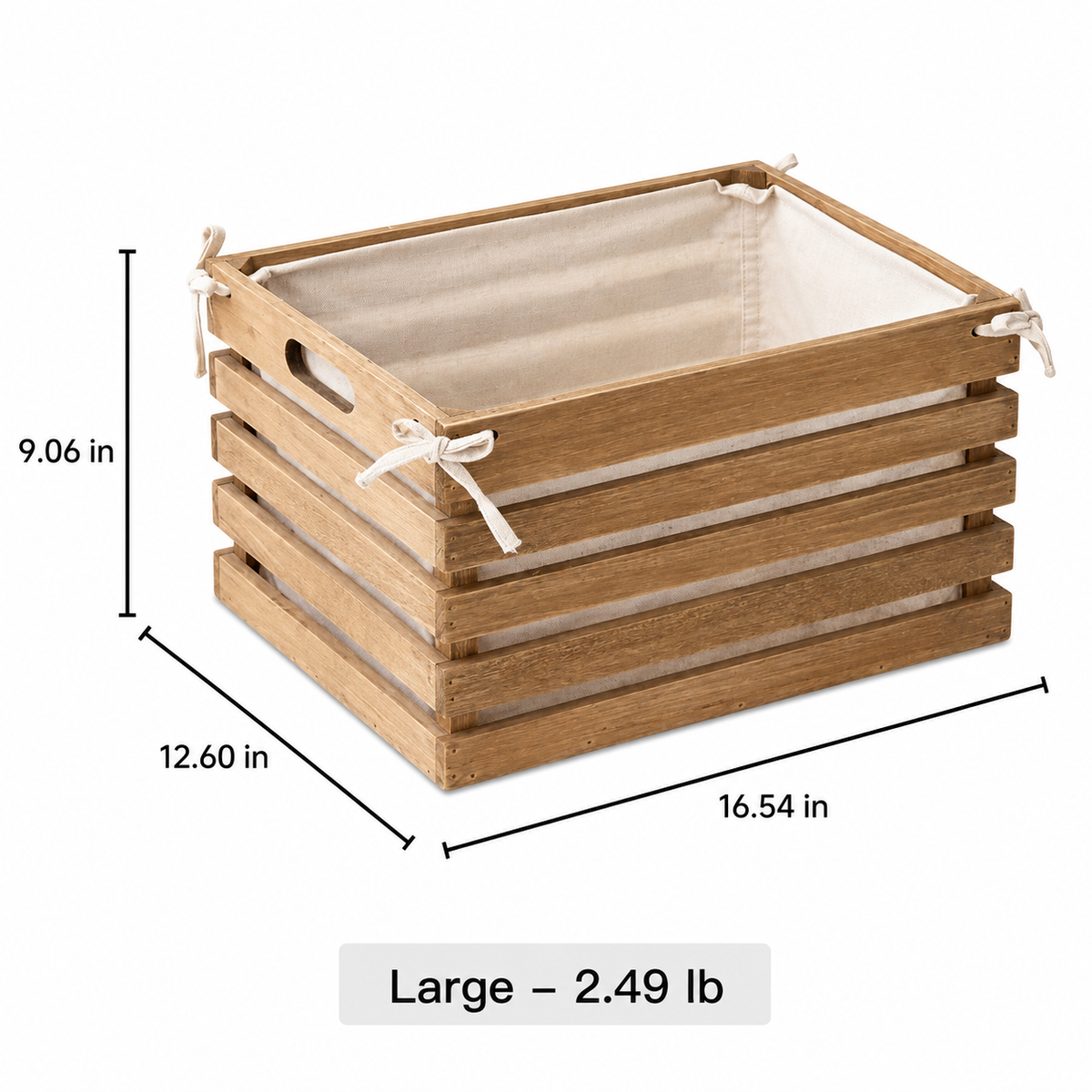 RusticReach Linen-Lined Wooden Crate with rope handles and natural wood slats on Tampa Home & Garden Store