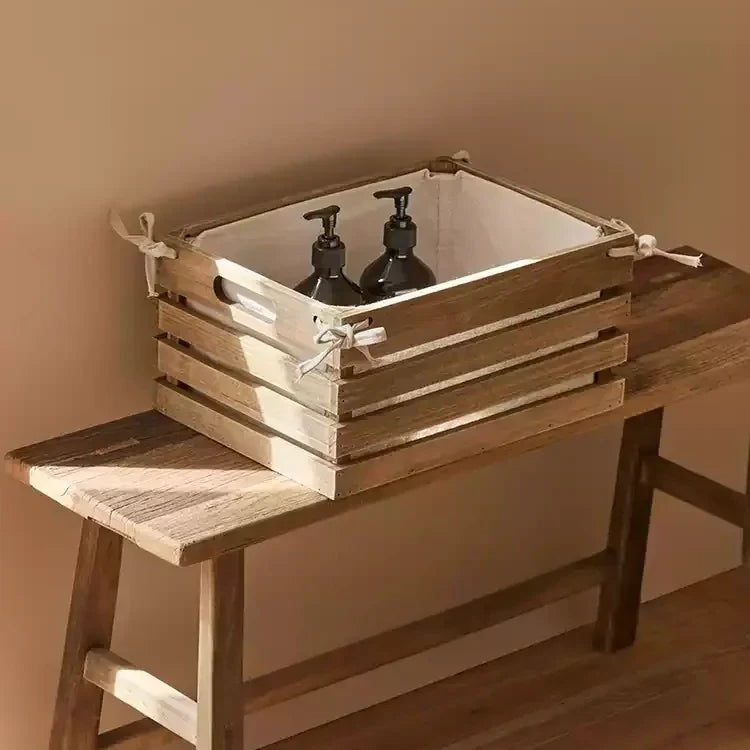 Linen-Lined Wooden Crate with white interior and rope-tied sides for storage by RusticReach on Tampa Home & Garden Store