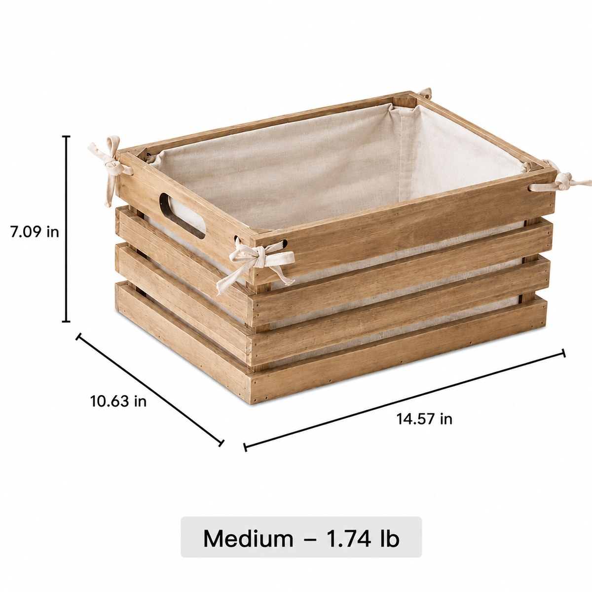 Linen-Lined Wooden Crate by RusticReach, a wood storage crate with linen interior and rope ties on Tampa Home & Garden Store