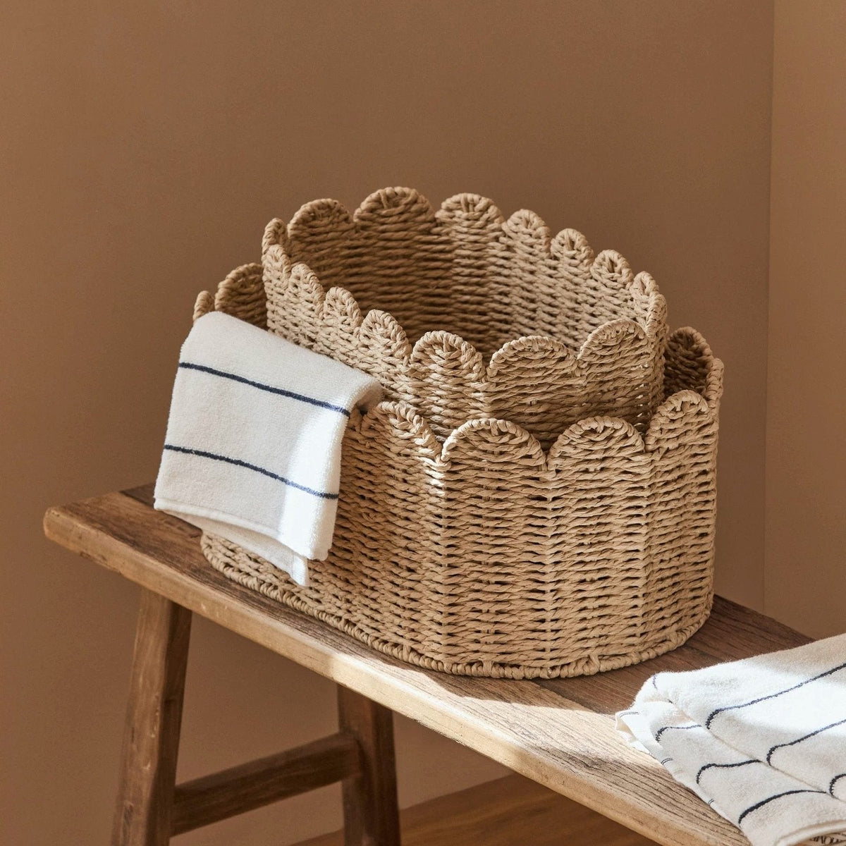 Meadow Scallop Basket by RusticReach, natural woven seagrass with scalloped rim on Tampa Home & Garden Store