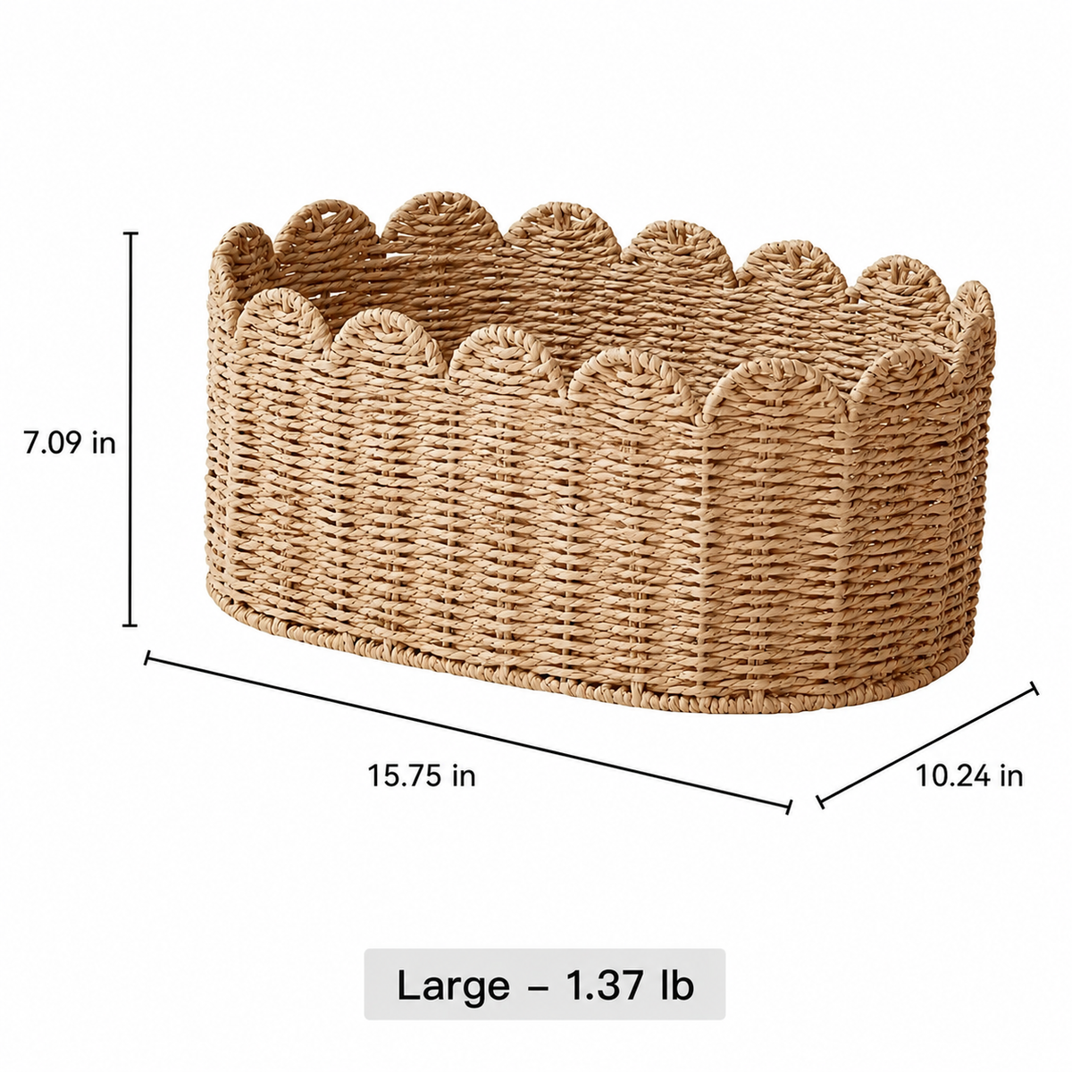 Meadow Scallop Basket by RusticReach wicker storage basket with scalloped edge large on Tampa Home & Garden Store