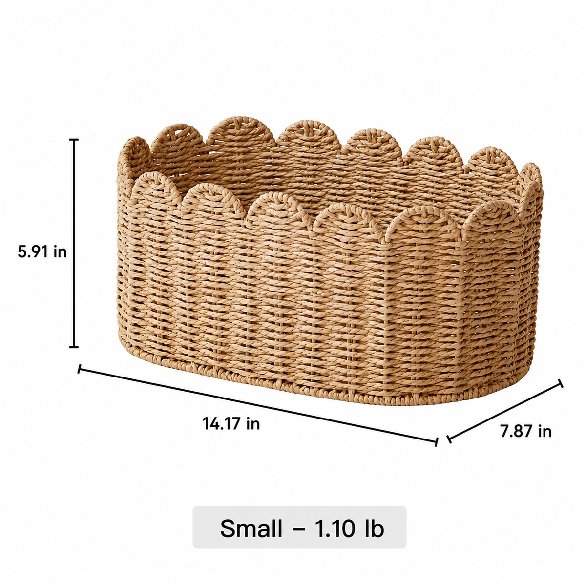 Meadow Scallop Basket natural wicker storage by RusticReach with scalloped rim 14.17x7.87x5.91 in on Tampa Home & Garden Store