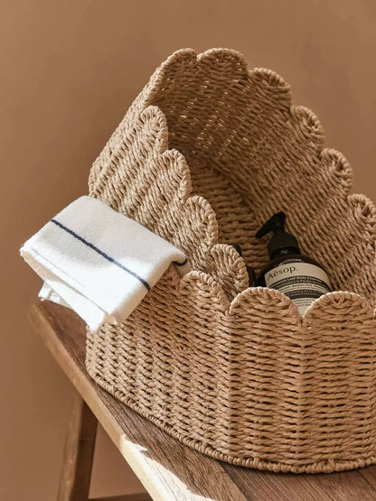 Meadow Scallop Basket natural seagrass weave with scalloped edges on Tampa Home & Garden Store
