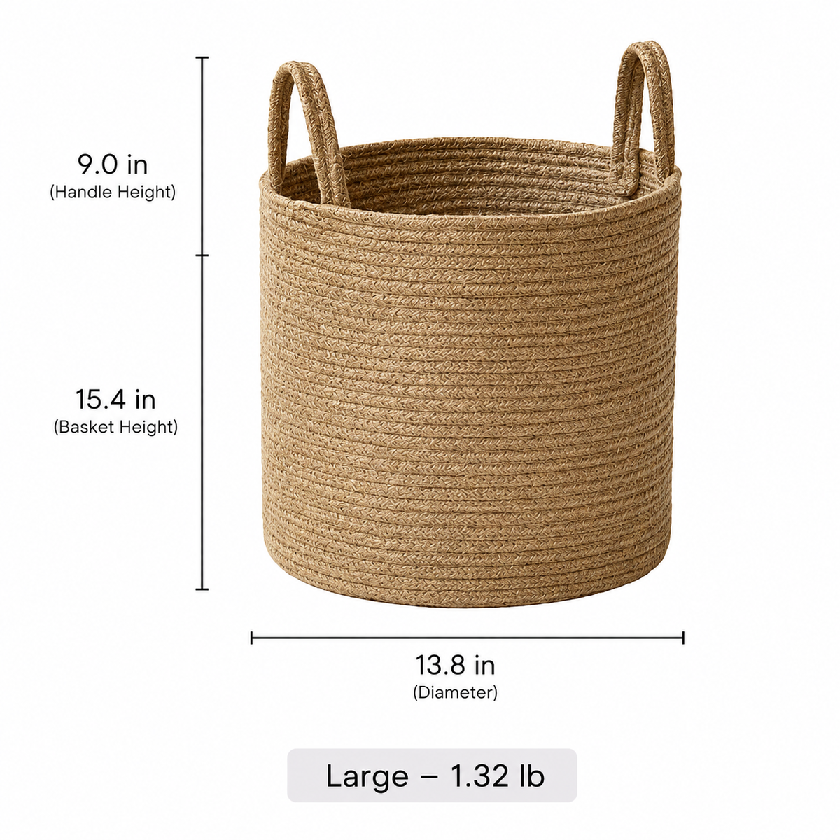Natural Rope Laundry Basket by RusticReach, large with dual rope handles on Tampa Home & Garden Store
