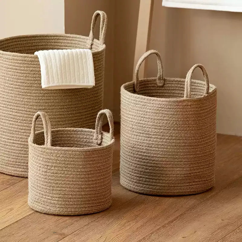Natural Rope Laundry Basket set by RusticReach; beige handwoven baskets with handles on Tampa Home & Garden Store
