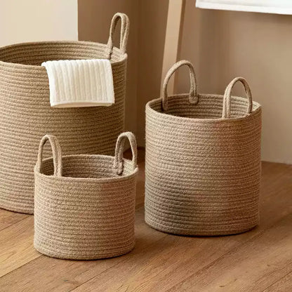 Natural Rope Laundry Basket set by RusticReach; beige handwoven baskets with handles on Tampa Home & Garden Store