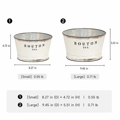White Vintage Trough Metal Planter by RusticReach; small 8.27inD×4.72inH, large 9.45inD×5.51inH on Tampa Home & Garden Store