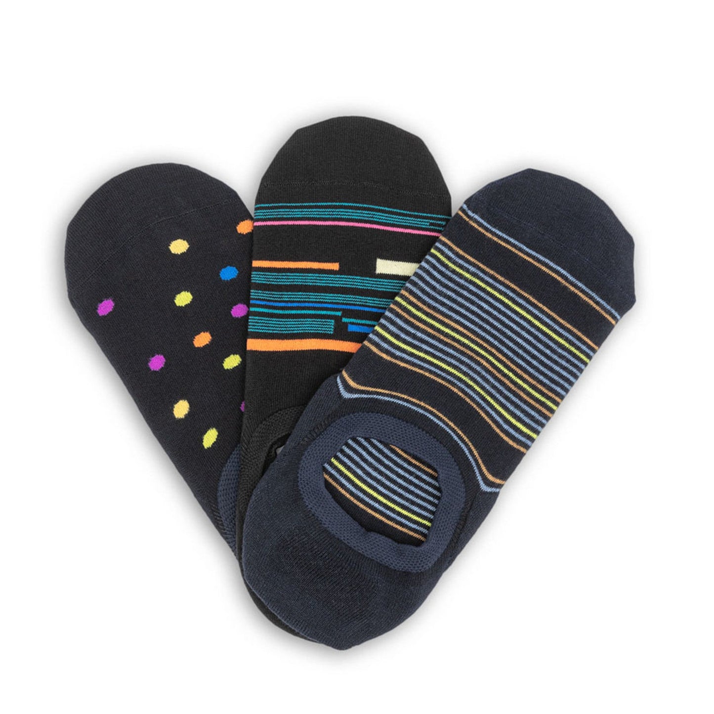DeadSoxy SS22 No-Show Sock 3-Pack A footie socks in polka-dot and color-striped patterns on Tampa Home & Garden Store