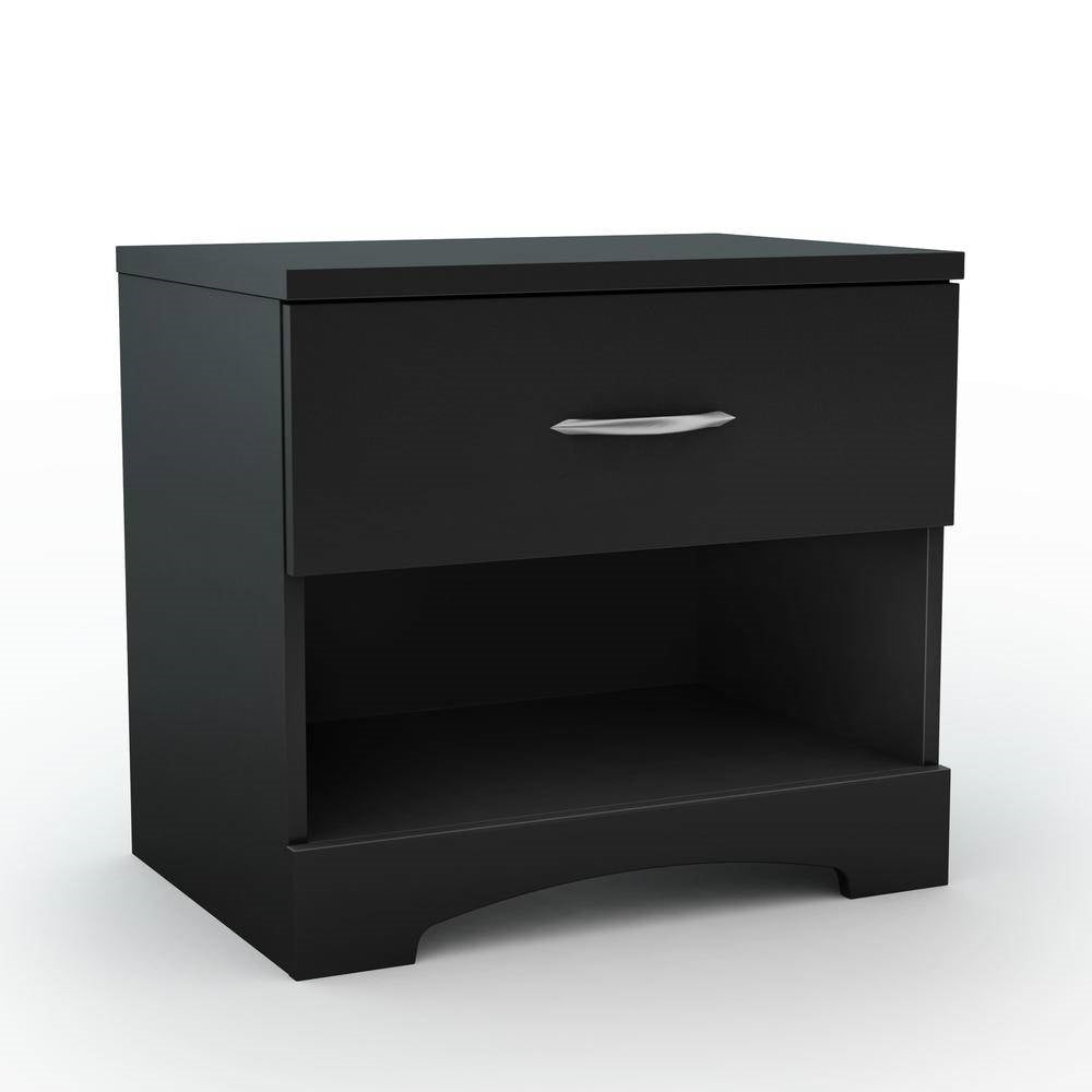 Mesa de Noche Moderna de 1 Cajón con Almacenamiento en Color Negro