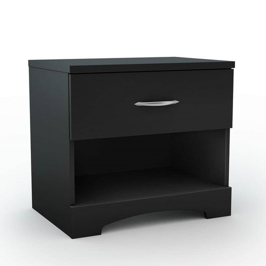 Mesa de Noche Moderna de 1 Cajón con Almacenamiento en Color Negro