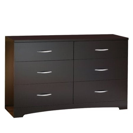 Cómoda moderna de 6 cajones para dormitorio en acabado de madera chocolate