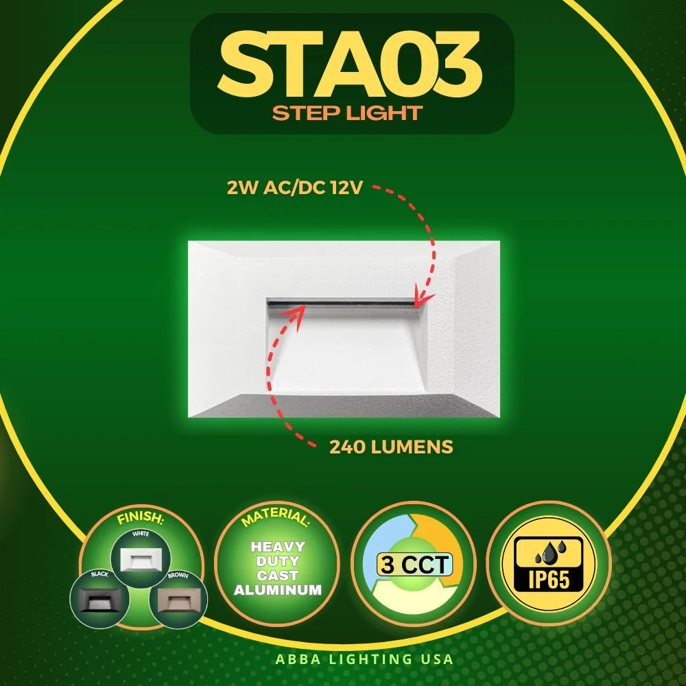 Luz LED rectangular para escaleras o cubiertas de aluminio fundido de bajo voltaje STA03 de 4 W para montaje en superficie