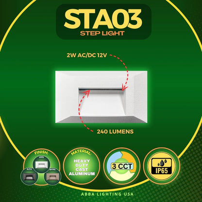 Luz LED rectangular para escaleras o cubiertas de aluminio fundido de bajo voltaje STA03 de 4 W para montaje en superficie