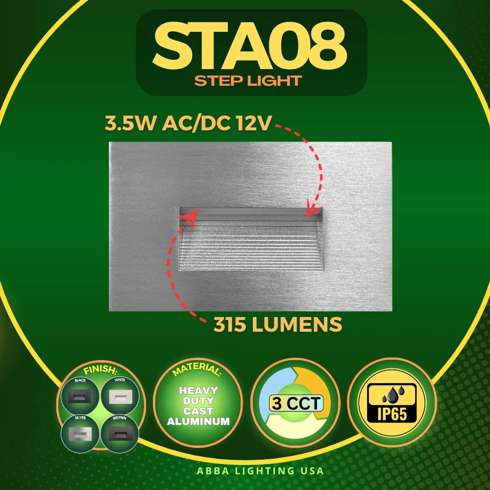 STA08 3.5W 3CCT Rectangular Waterproof Horizontal LED Stair Step Light Fixture