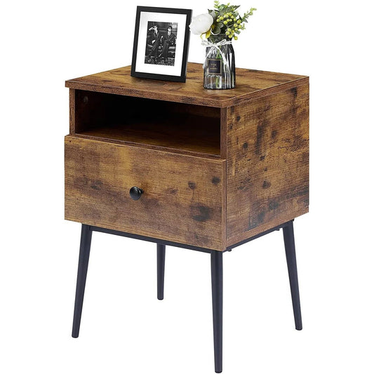 Set of 2 - Mid Century Modern Side Table Nightstand in Brown Black Wood Finish - Tampa Home & Garden Store