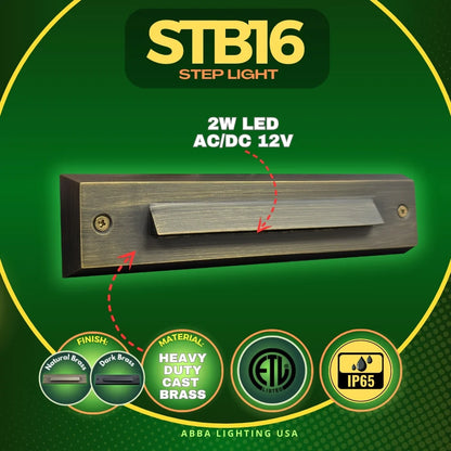 Luz de paso horizontal delgada para interior y exterior de latón fundido con LED STB16 de 2 W para montaje en superficie