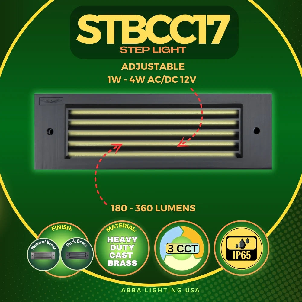 Luz de paso LED para exteriores ajustable STBCC17 de latón fundido de 1 W a 4 W y 3 CCT, iluminación de bajo voltaje 