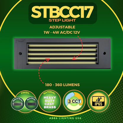 Luz de paso LED para exteriores ajustable STBCC17 de latón fundido de 1 W a 4 W y 3 CCT, iluminación de bajo voltaje 