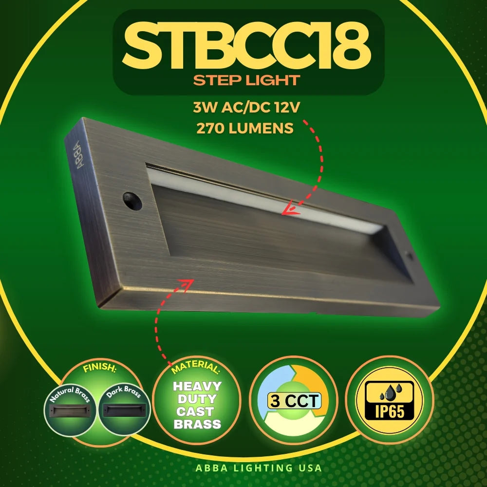 STB18 3W LED Cast Brass Outdoor Horizontal Modern Step Light Low Voltage Lighting
