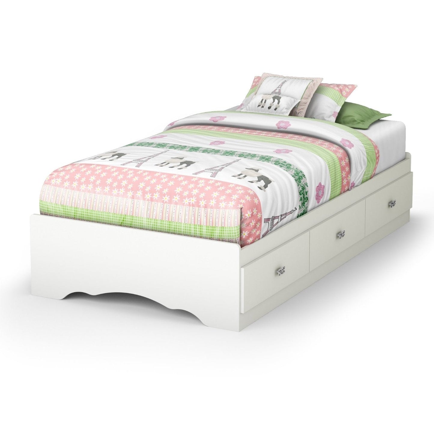 Base de cama con plataforma blanca tamaño Twin con 3 cajones de almacenamiento