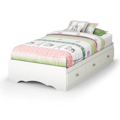 Base de cama con plataforma blanca tamaño Twin con 3 cajones de almacenamiento