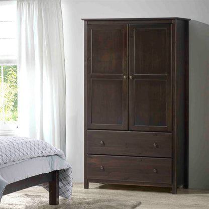 Armario ropero de madera maciza color espresso marrón con barra para colgar