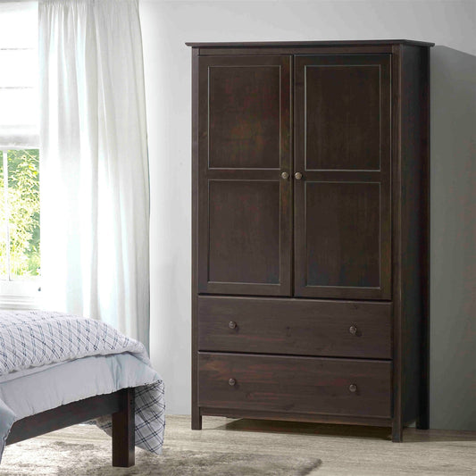 Armario ropero de madera maciza color espresso marrón con barra para colgar