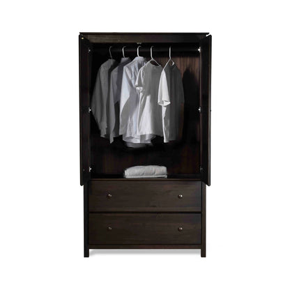 Armario ropero de madera maciza color espresso marrón con barra para colgar