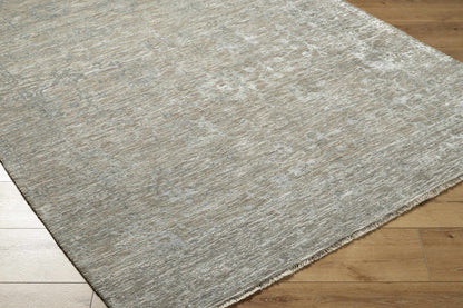 Beige Akos Area Rug with gray distressed pattern and fringed edges on Tampa Home & Garden Store