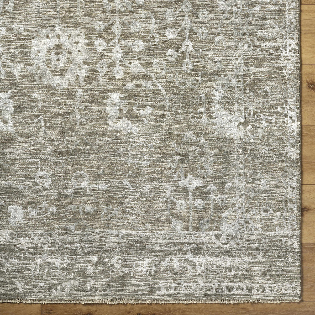 Beige Akos area rug by Boutique Rugs with a distressed pattern and fringed border on Tampa Home & Garden Store