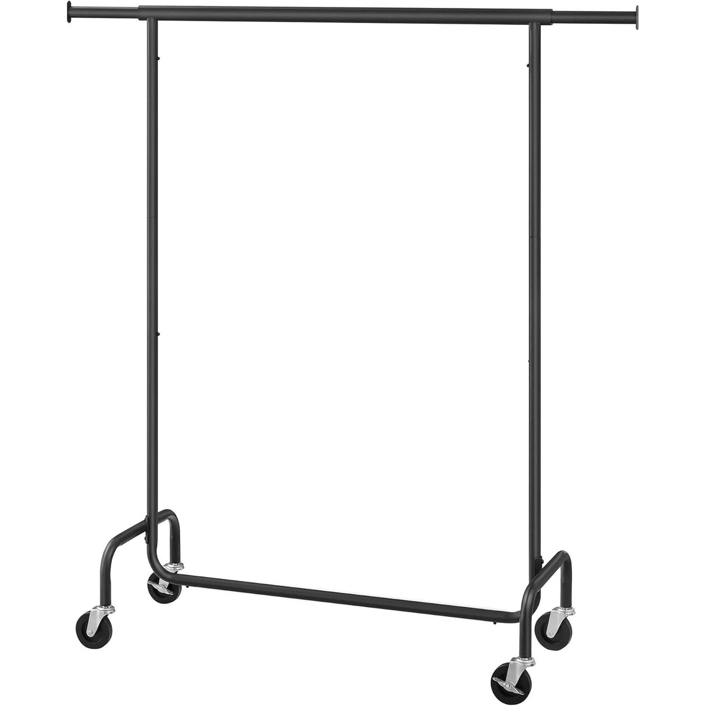 Burro de ropa de metal resistente negro mate con ruedas
