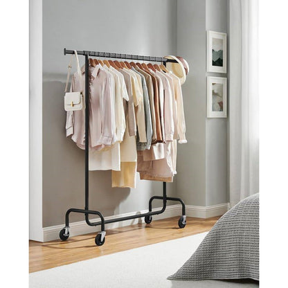 Burro de ropa de metal resistente negro mate con ruedas