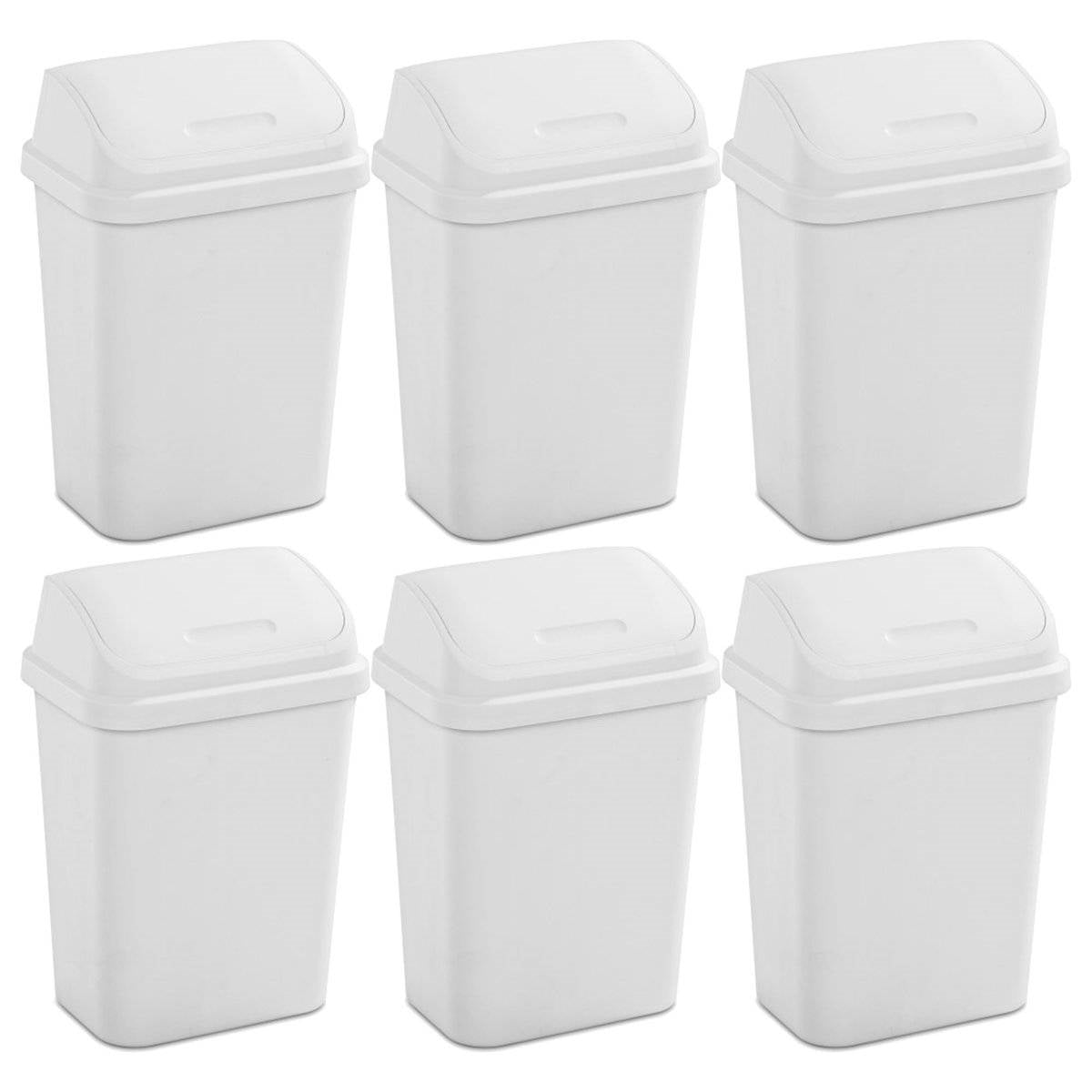 Juego de 6 - Bote de Basura Blanco de 29.5 Litros con Tapa Batiente para Cocina