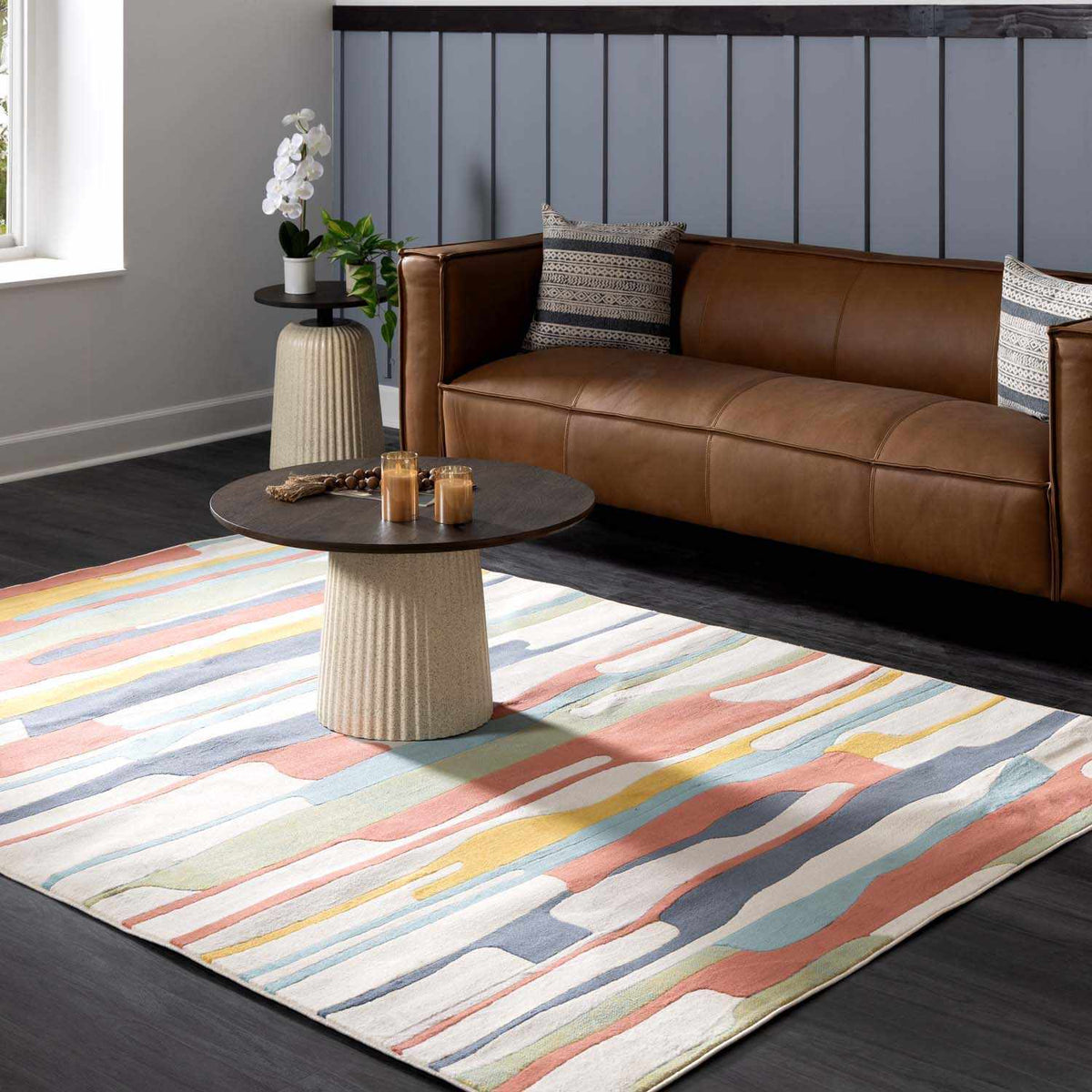 Southfields Colorful Modern Carpet rug by Boutique Rugs with pastel stripes for living room on Tampa Home & Garden Store
