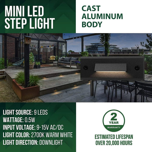 STLA04 4-Pack 1W Slim Black Low Voltage LED Outdoor Step Lights Package, 12V LED Deck Lights Landscape Lights - Tampa Home & Garden Store