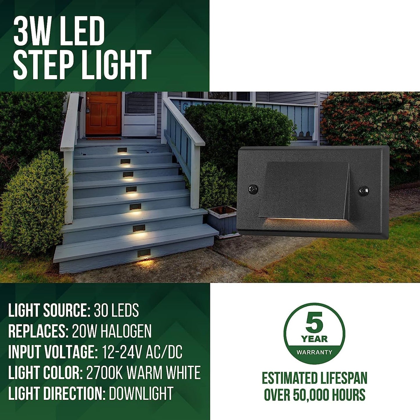 STLA05 4-Pack 3W Slim Black Low Voltage LED Outdoor Step Lights Package, 12V LED Deck Lights Landscape Lights - Tampa soil911.com