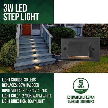 STLA05 4-Pack 3W Slim Black Low Voltage LED Outdoor Step Lights Package, 12V LED Deck Lights Landscape Lights - Tampa soil911.com