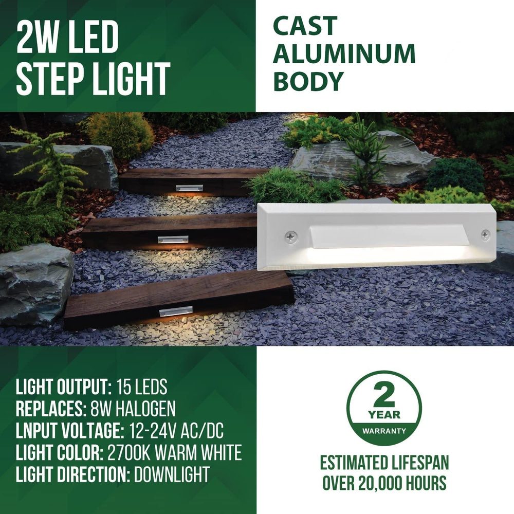 STLA06 6-Pack 2W Slim White Low Voltage LED Outdoor Step Lights Package, 12V LED Deck Lights Landscape Lights - Tampa soil911.com