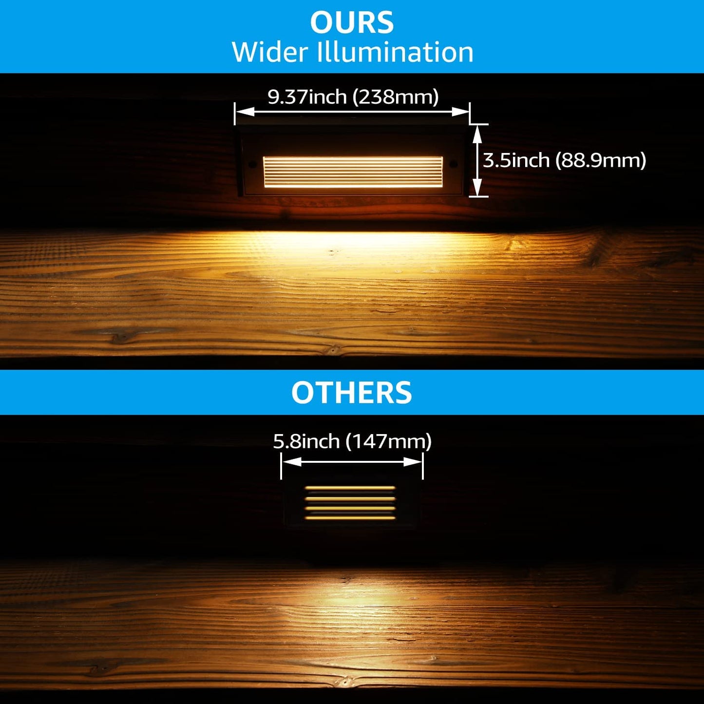 Luces LED para escalones de exterior STLA09 de 6 unidades, 3,5 W, bajo voltaje, 9", luces LED para terraza de 12 V, luces para paisaje