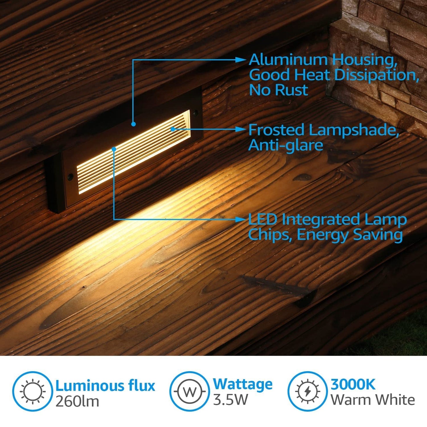 Luces LED para escalones de exterior STLA09 de 6 unidades, 3,5 W, bajo voltaje, 9", luces LED para terraza de 12 V, luces para paisaje