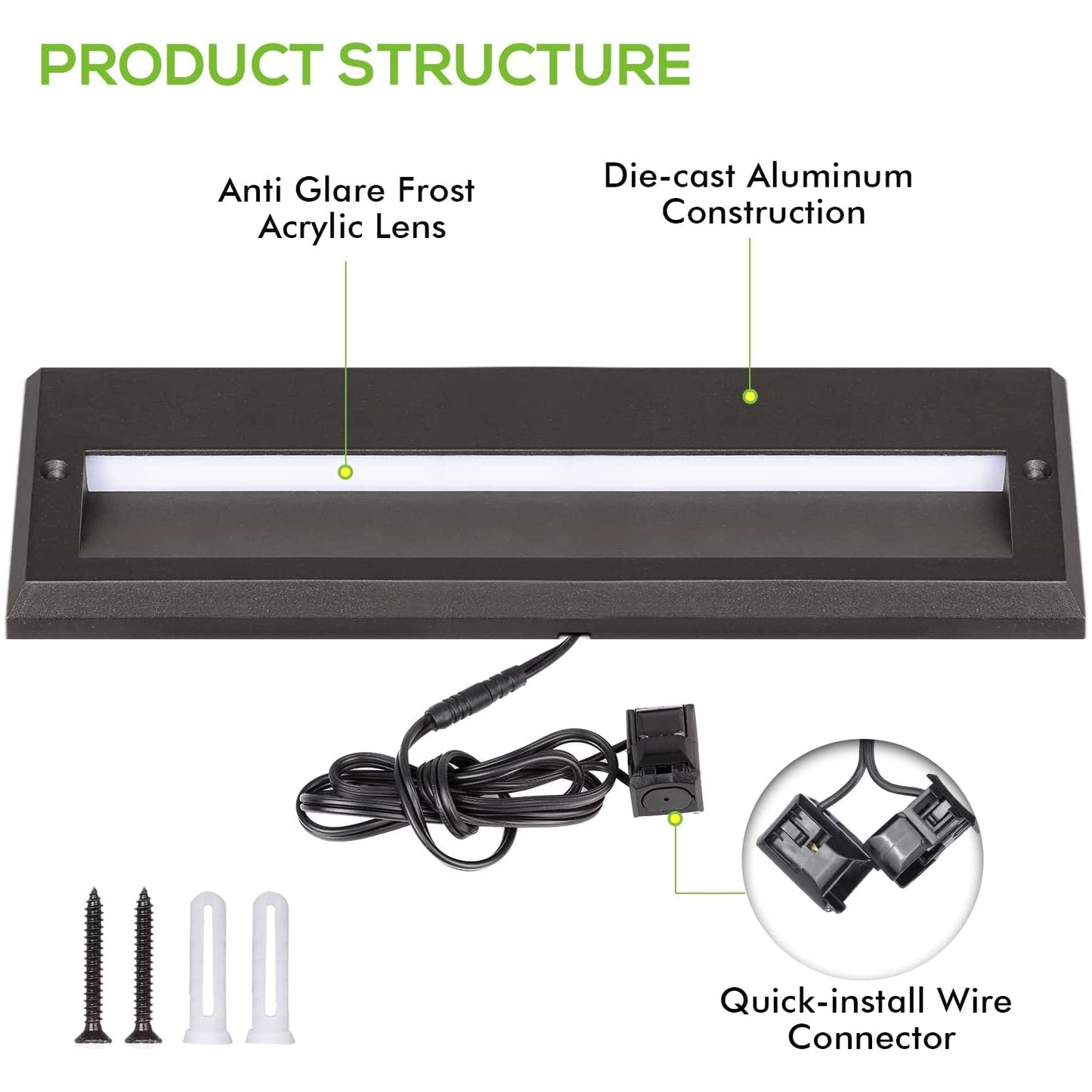 Luces LED para escalones de exterior STLA10 de 6 W y bajo voltaje de 10", paquete de 6, luces LED para terraza de 12 V y luces para paisaje